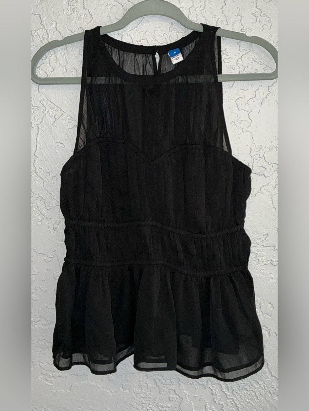 Old Navy Black Sleeveless Shirred Crinkled Peplum Blouse
